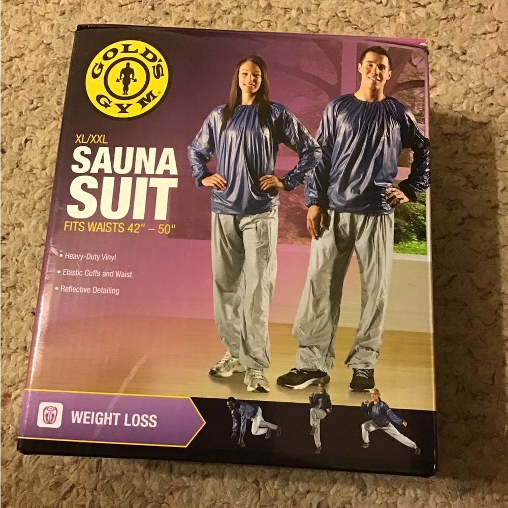 GOLDS GYM XL/XXL SAUNA SUIT FITS WAIST 42-50 NIB WEIGHT LOSS PANTS TOP E…
